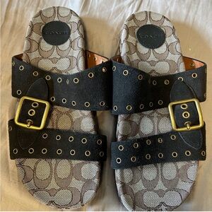 Coach Black and Gold Buckle Sandals